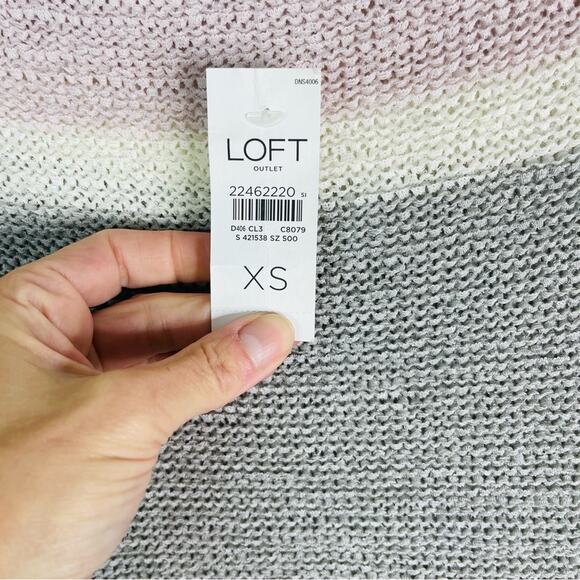 NWT Loft pink grey blue open knit boxy oversized preppy coastal top XS - Picture 5 of 7